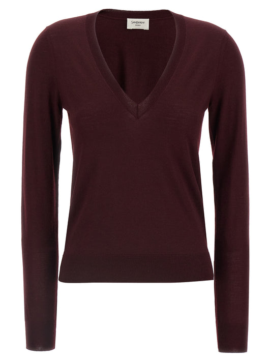 Saint Laurent Bordeaux Virgin Wool Cardigan