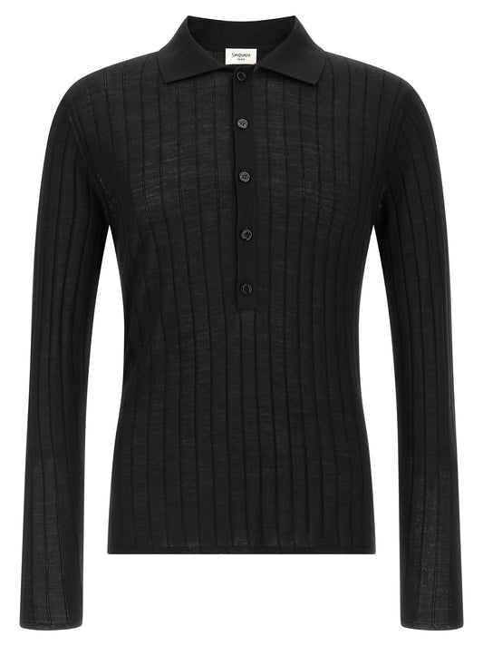 Saint Laurent Black Wool Polo Shirt