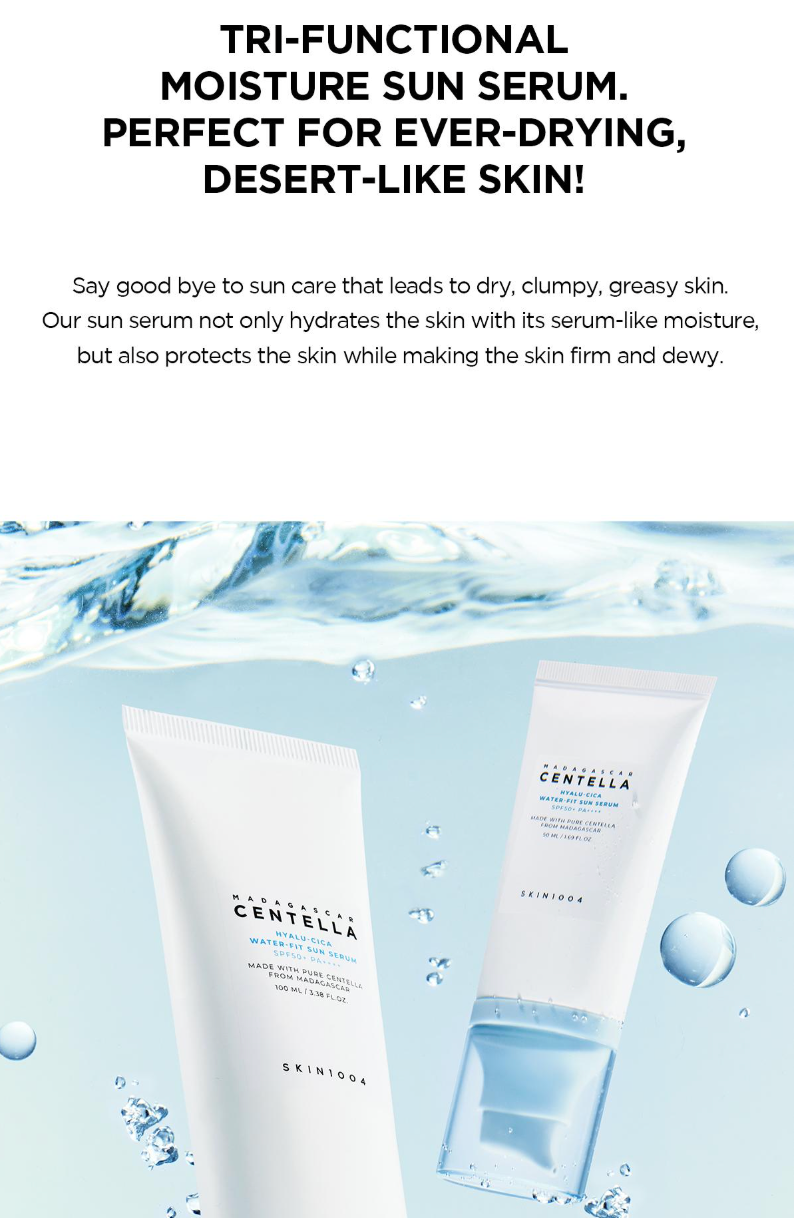 (SKIN1004) Madagascar Centella Hyalu-Cica Water-Fit Sun Serum - SPF 50+ PA++++ Hydrating, Dewy Finish & Soothing Sun Protection (50Ml)