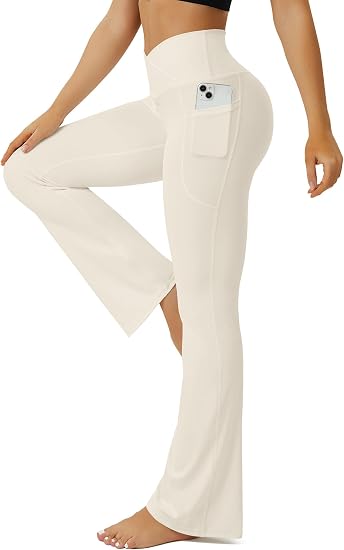 Yoga Pants Women Flare Leggings for Women with Pockets Crossover High Waisted Bootcut Yoga Pants
