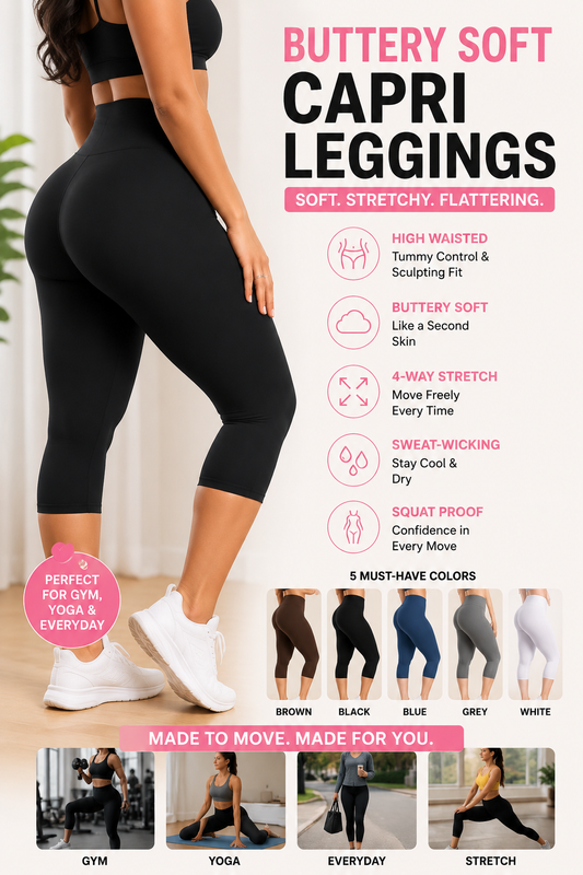 Women's Buttery Soft Capri Leggings | High Waisted Yoga & Gym Pants