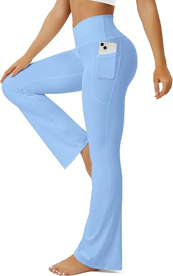 Yoga Pants Women Flare Leggings for Women with Pockets Crossover High Waisted Bootcut Yoga Pants