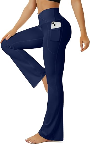 Yoga Pants Women Flare Leggings for Women with Pockets Crossover High Waisted Bootcut Yoga Pants
