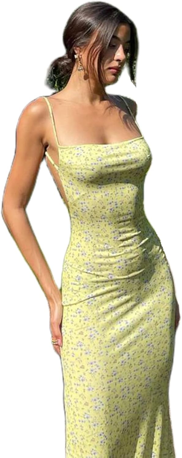 Women'S Floral Orange Sleeveless Backless Maxi Dress - plus Size, Ankle Length, Party Dress