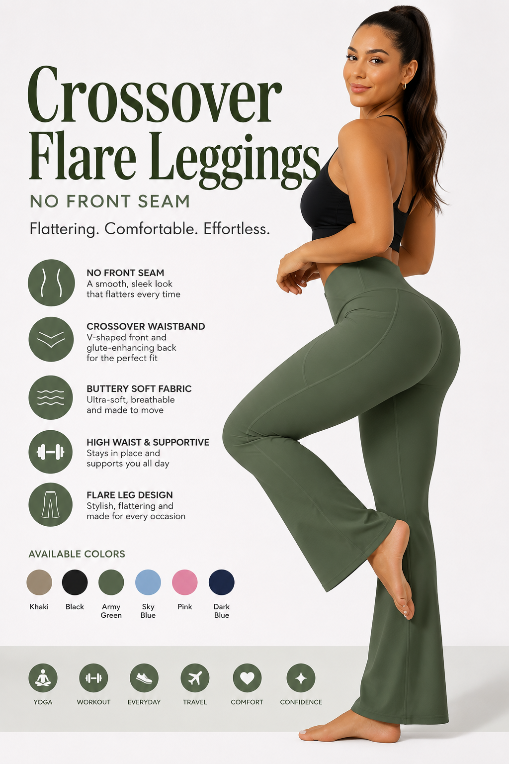 Yoga Pants Women Flare Leggings for Women with Pockets Crossover High Waisted Bootcut Yoga Pants