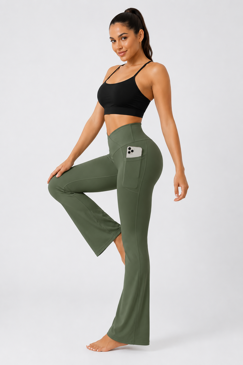 Yoga Pants Women Flare Leggings for Women with Pockets Crossover High Waisted Bootcut Yoga Pants