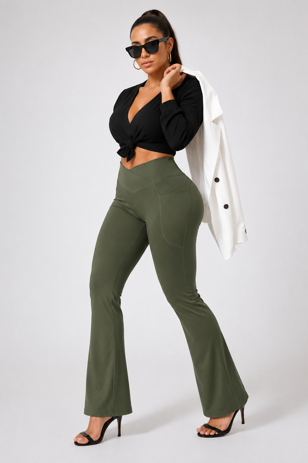 Yoga Pants Women Flare Leggings for Women with Pockets Crossover High Waisted Bootcut Yoga Pants