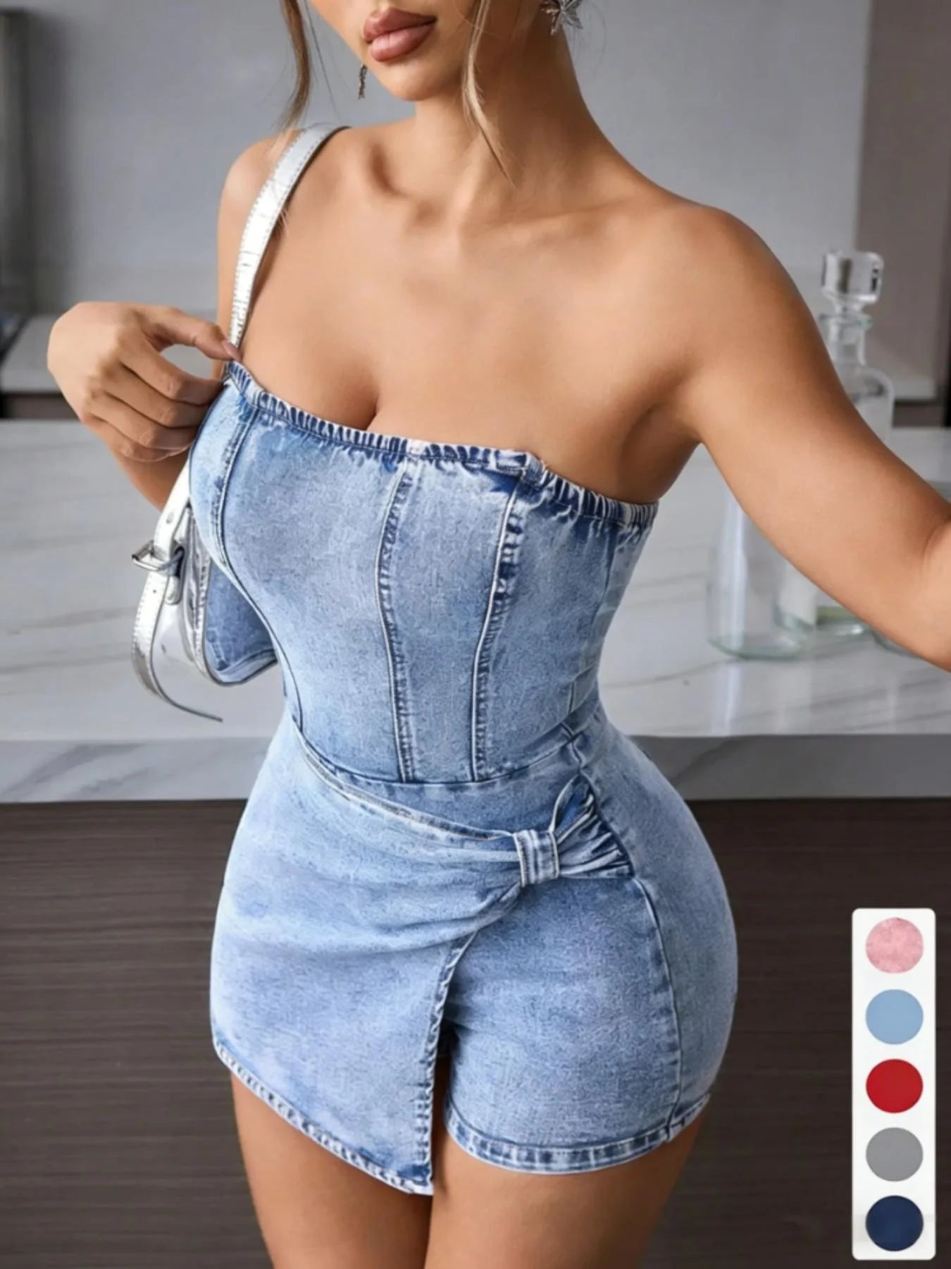  Women Tube Top Denim Dress 