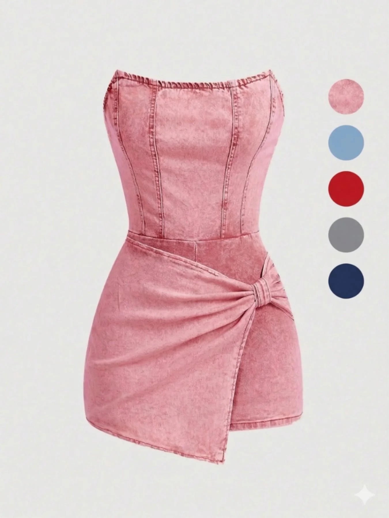  Women Tube Top Denim Dress 