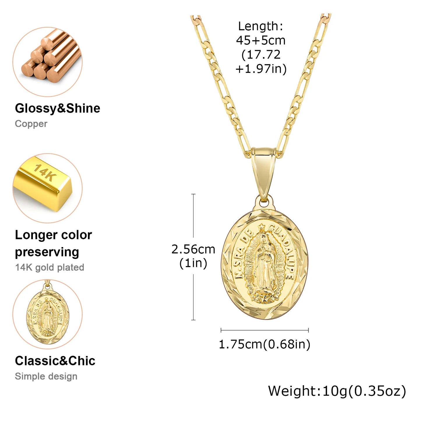Classic Virgin Mary Prayer Pendant Necklace for Men Women, Silver Gold Color Metal Necklace, Religious Amulet Jewelry Catholic