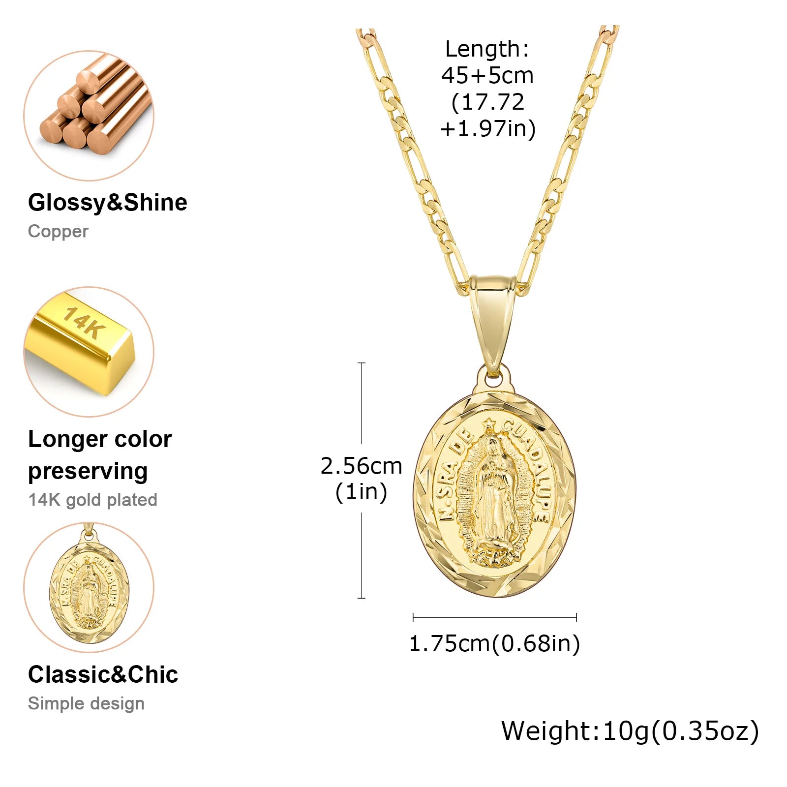 Classic Virgin Mary Prayer Pendant Necklace for Men Women, Silver Gold Color Metal Necklace, Religious Amulet Jewelry Catholic