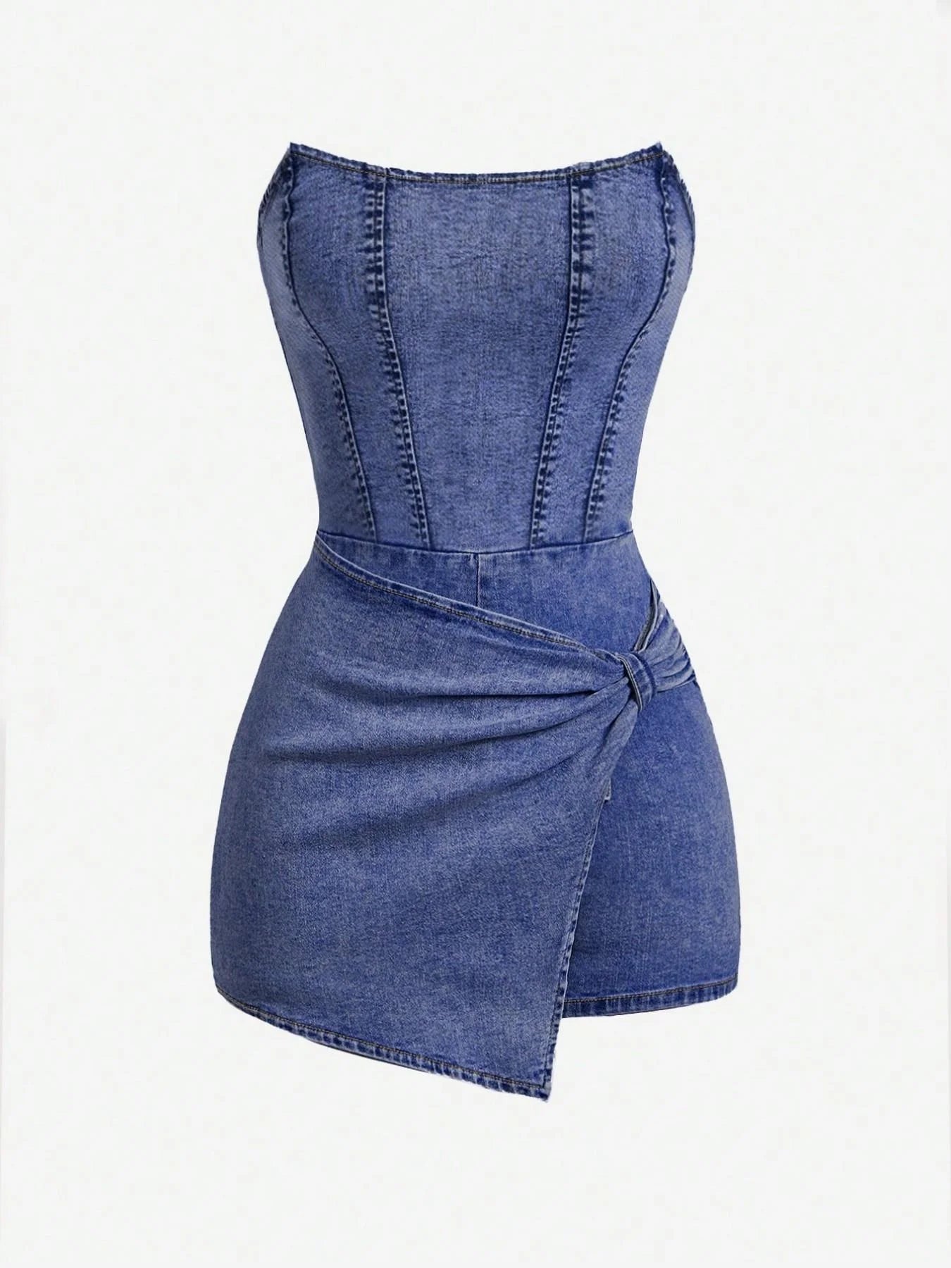  Women Tube Top Denim Dress 