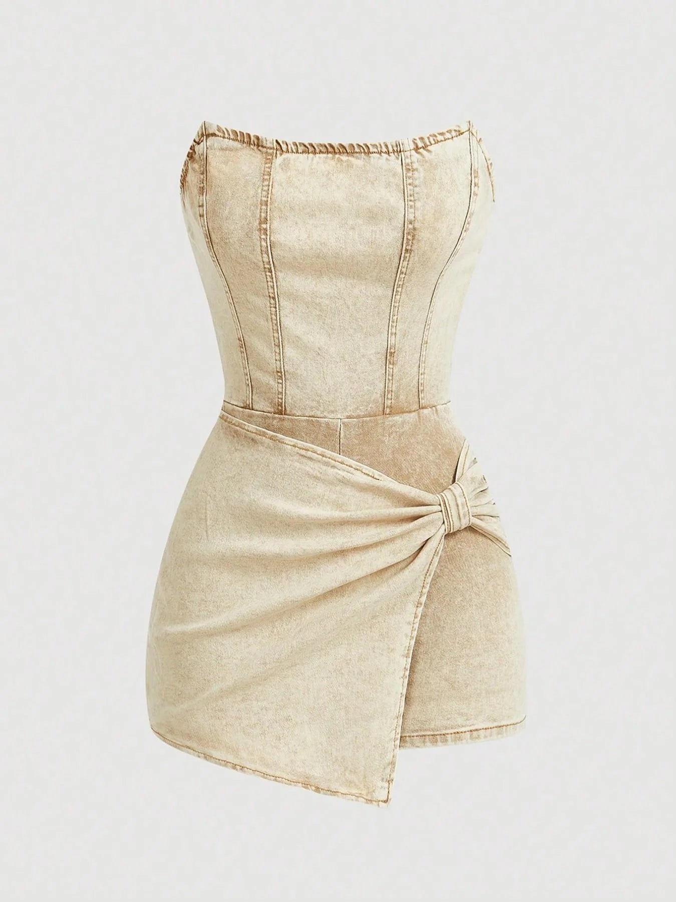  Women Tube Top Denim Dress 