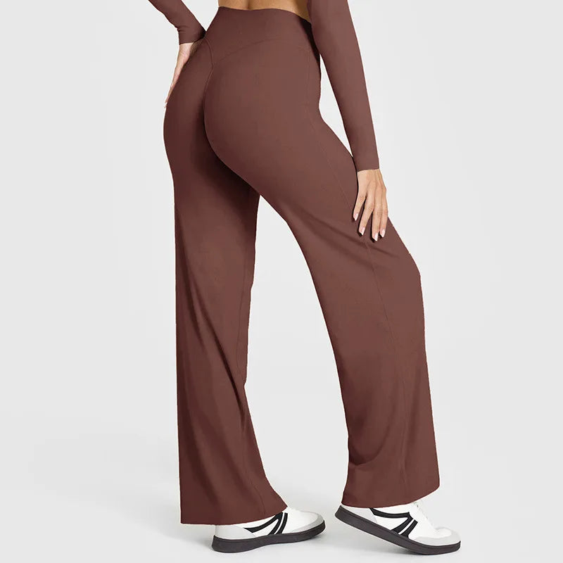 Soft Active Women Yoga Pants Strait-Leg Yoga Pilates Trousers Naked Feel Gym Fitness Peach Hip Outfits Loose Fit Bottoms